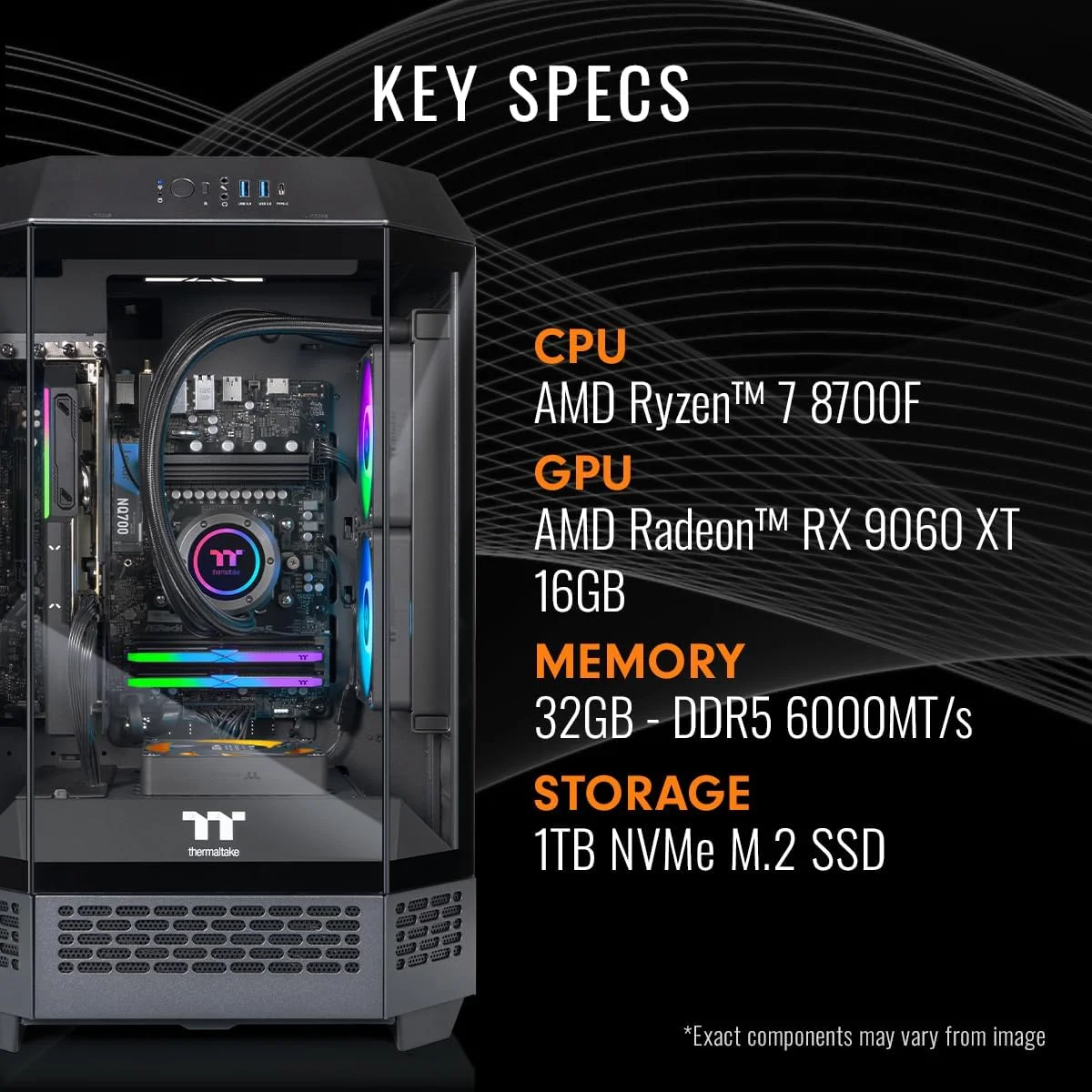 کامپیوتر گیمینگ Thermaltake LCGS Reactor 8796X (AMD Ryzen™ 7 8700F، حافظه RGB DDR5 با سرعت 6000MT/s 32 گیگابایت، AMD Radeon™ RX 9060 XT 16GB، NVMe M.2 1 ترابایت، WiFi، ویندوز 11) T3BK-B650-96X-LCS کامپیوتر گیمینگ Thermaltake LCGS Reactor 8796X (AMD Ryzen™ 7 8700F، حافظه RGB DDR5 با سرعت 6000MT/s 32 گیگابایت، AMD Radeon™ RX 9060 XT 16GB، NVMe M.2 1 ترابایت، WiFi، ویندوز 11) T3BK-B650-96X-LCS