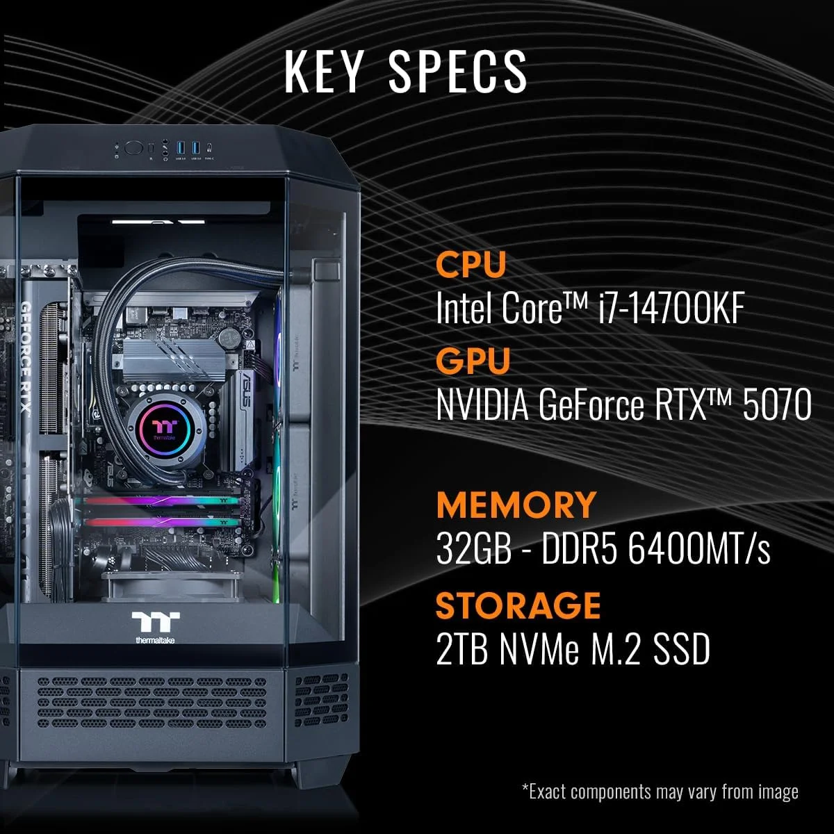 کامپیوتر گیمینگ Thermaltake LCGS Reactor i1470 (پردازنده Intel Core™ i9-14900KF، حافظه رم RGB DDR5 با سرعت 6000MT/s با ظرفیت 32 گیگابایت، کارت گرافیک NVIDIA GeForce® RTX 5070، حافظه NVMe M.2 با ظرفیت 1 ترابایت، WiFi، ویندوز 11) T3BK-B760-570-LCS کامپیوتر گیمینگ Thermaltake LCGS Reactor i1470 (پردازنده Intel Core™ i9-14900KF، حافظه رم RGB DDR5 با سرعت 6000MT/s با ظرفیت 32 گیگابایت، کارت گرافیک NVIDIA GeForce® RTX 5070، حافظه NVMe M.2 با ظرفیت 1 ترابایت، WiFi، ویندوز 11) T3BK-B760-570-LCS