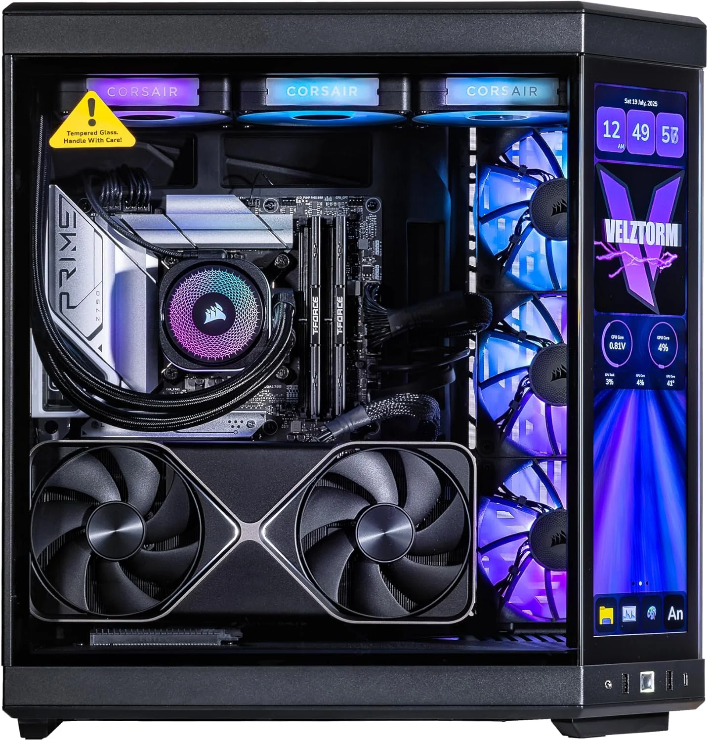 کامپیوتر رومیزی گیمینگ سفارشی Velztorm LCD Black Praetix Y70 (GeForce RTX 5080 16GB، خنک کننده مایع Intel i9-14900K، رم 64GB DDR5، حافظه 2TB PCIe SSD+6TB HDD، منبع تغذیه 1000W، WiFi 6E، Win11Home) کامپیوتر رومیزی گیمینگ سفارشی Velztorm LCD Black Praetix Y70 (GeForce RTX 5080 16GB، خنک کننده مایع Intel i9-14900K، رم 64GB DDR5، حافظه 2TB PCIe SSD+6TB HDD، منبع تغذیه 1000W، WiFi 6E، Win11Home)