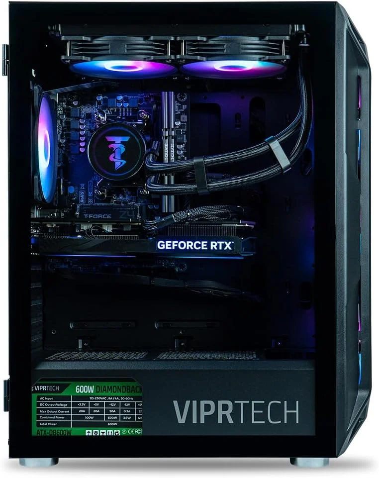 کامپیوتر گیمینگ خنکشونده با مایع ViprTech Ghost 4.0 - AMD Ryzen 7 (توربو 4.4 گیگاهرتز), RTX 4060 Ti 8GB, 32GB DDR4 3200, 1TB NVMe SSD, آماده برای واقعیت مجازی, استریمینگ, WiFi, RGB, ویندوز 11, از پیش ساخته شده, مشکی کامپیوتر گیمینگ خنکشونده با مایع ViprTech Ghost 4.0 - AMD Ryzen 7 (توربو 4.4 گیگاهرتز), RTX 4060 Ti 8GB, 32GB DDR4 3200, 1TB NVMe SSD, آماده برای واقعیت مجازی, استریمینگ, WiFi, RGB, ویندوز 11, از پیش ساخته شده, مشکی