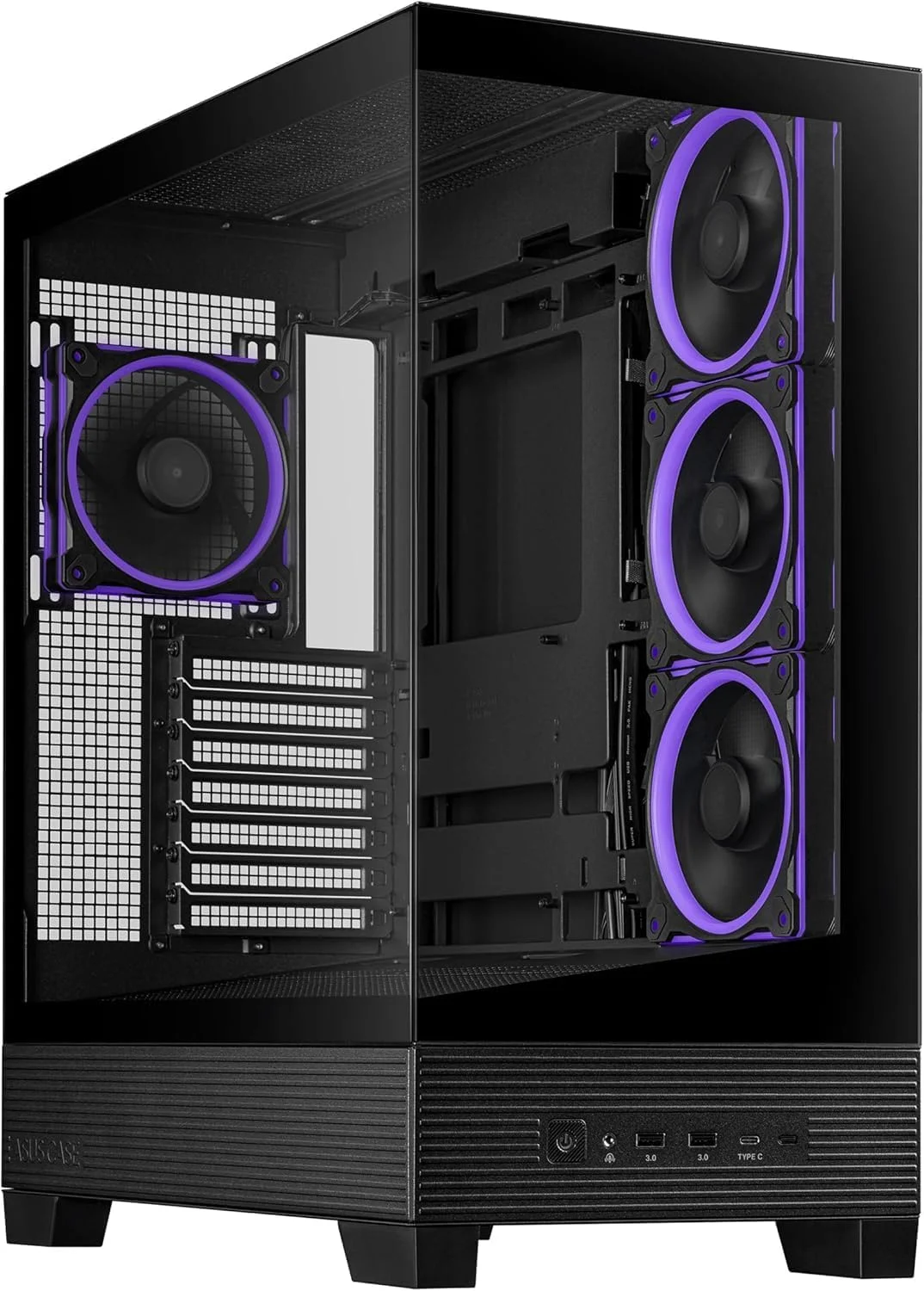 کیس کامپیوتر ASUS A31 Plus Mid-Tower - مشکی با شیشه حرارت دیده و فن های ARGB، سازگار با ATX/Micro-ATX/Mini-ITX