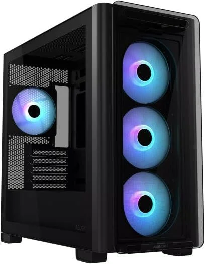 کیس کامپیوتر ASUS A23 Plus Mid-Tower - مشکی با شیشه حرارت دیده و فن های ARGB، سازگار با ATX/Micro-ATX/Mini-ITX