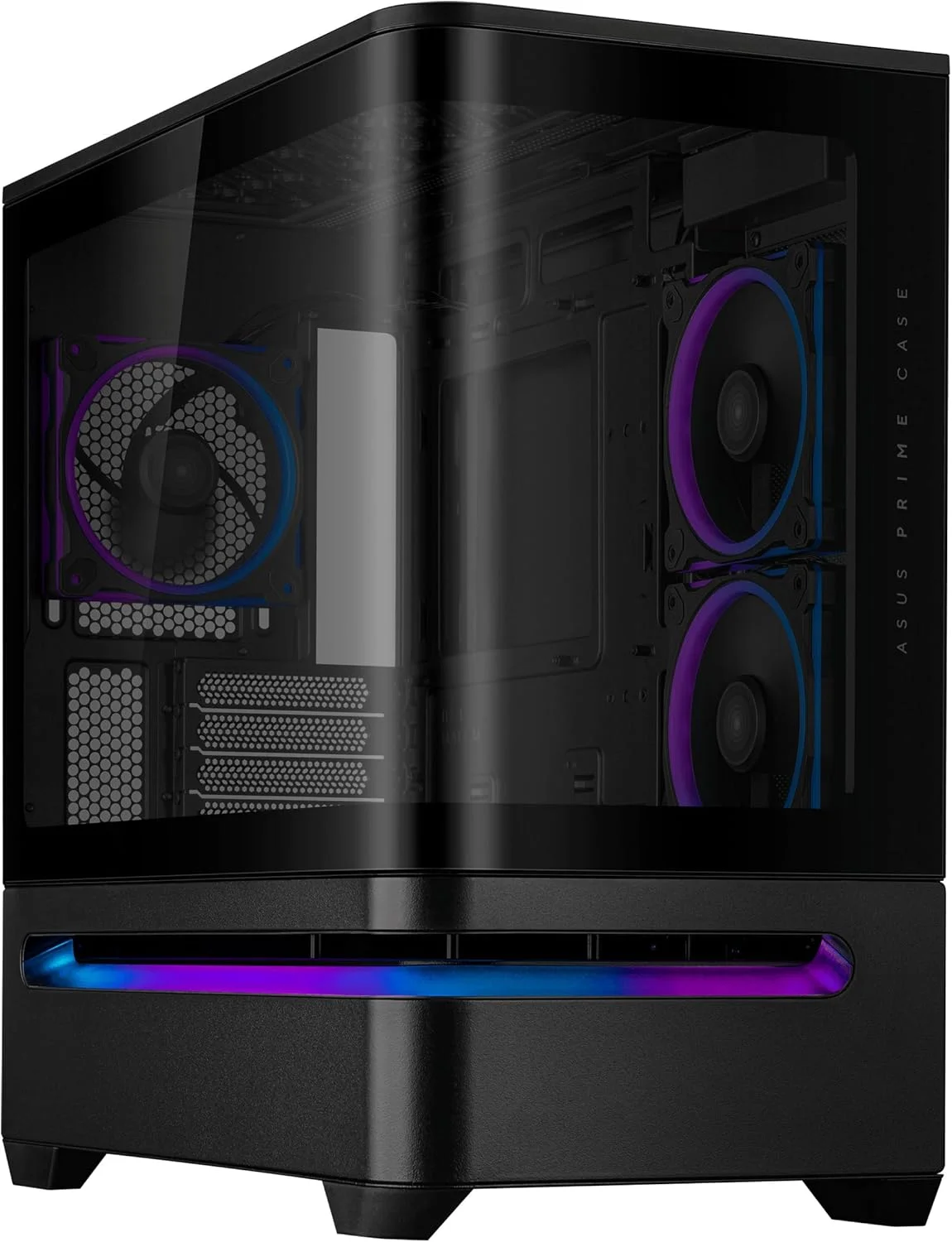 کیس کامپیوتر ASUS Prime AP202 ARGB (مشکی) - کیس mATX (شیشه خمیده حرارت دیده، پشتیبانی از کارت گرافیک تا 420mm، رادیاتورهای 360mm، 3 فن ARGB داخلی)