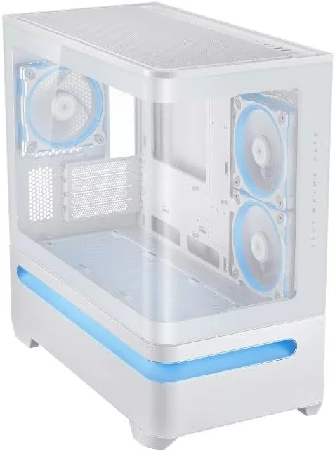 کیس کامپیوتر ASUS Prime AP202 Mid-Tower – شیشه حرارت دیده، ARGB، سفید، سازگار با ATX/Micro-ATX/Mini-ITX