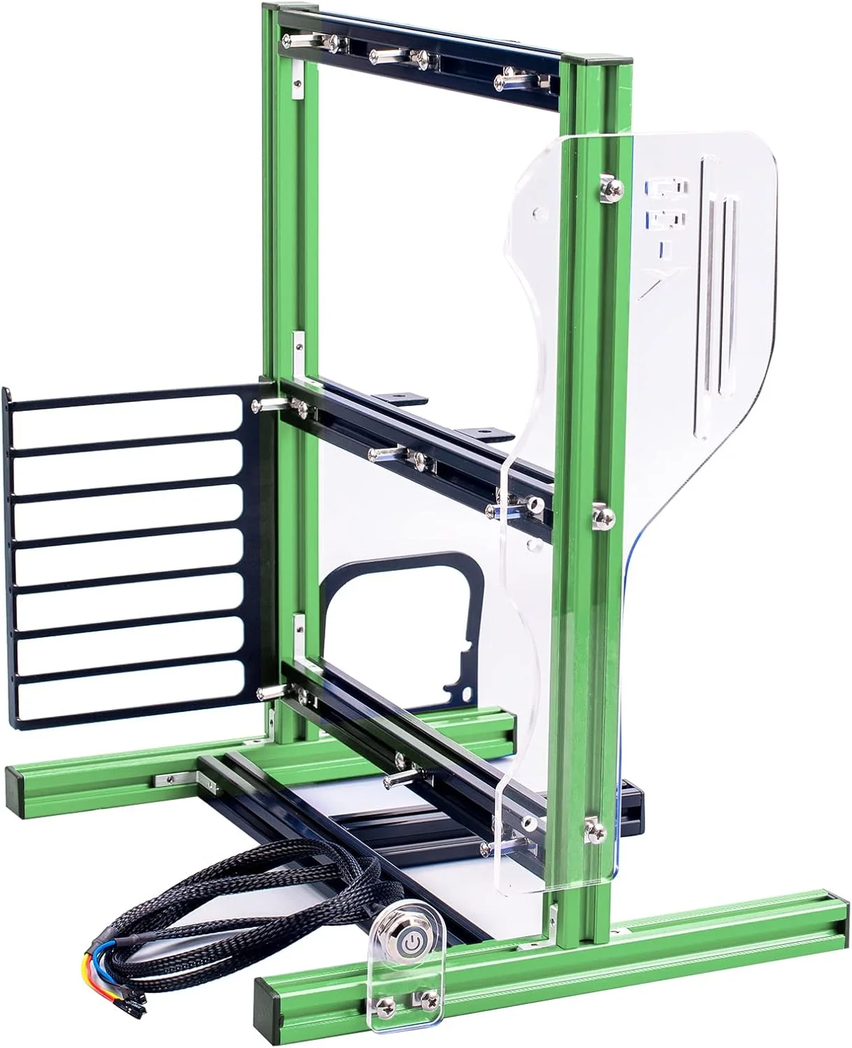 کیس کامپیوتر باز Bewinner Mini ITX ATX، شاسی اورکلاک آلومینیومی برای DIY، پایه نگهدارنده سازگار با کارت گرافیک (سبز مشکی)