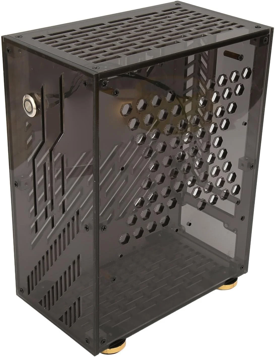 کیس مینی ITX بوسوته 4.3 لیتری، کیس PC منحصر به فرد، کیس گیمینگ ITX PC با جریان هوای عالی، پنل اکریلیک شفاف، خنک کننده 360 درجه، پدهای محافظ پایه، برای پاور FLEX 1U، SSD 2.5 اینچی (مشکی)