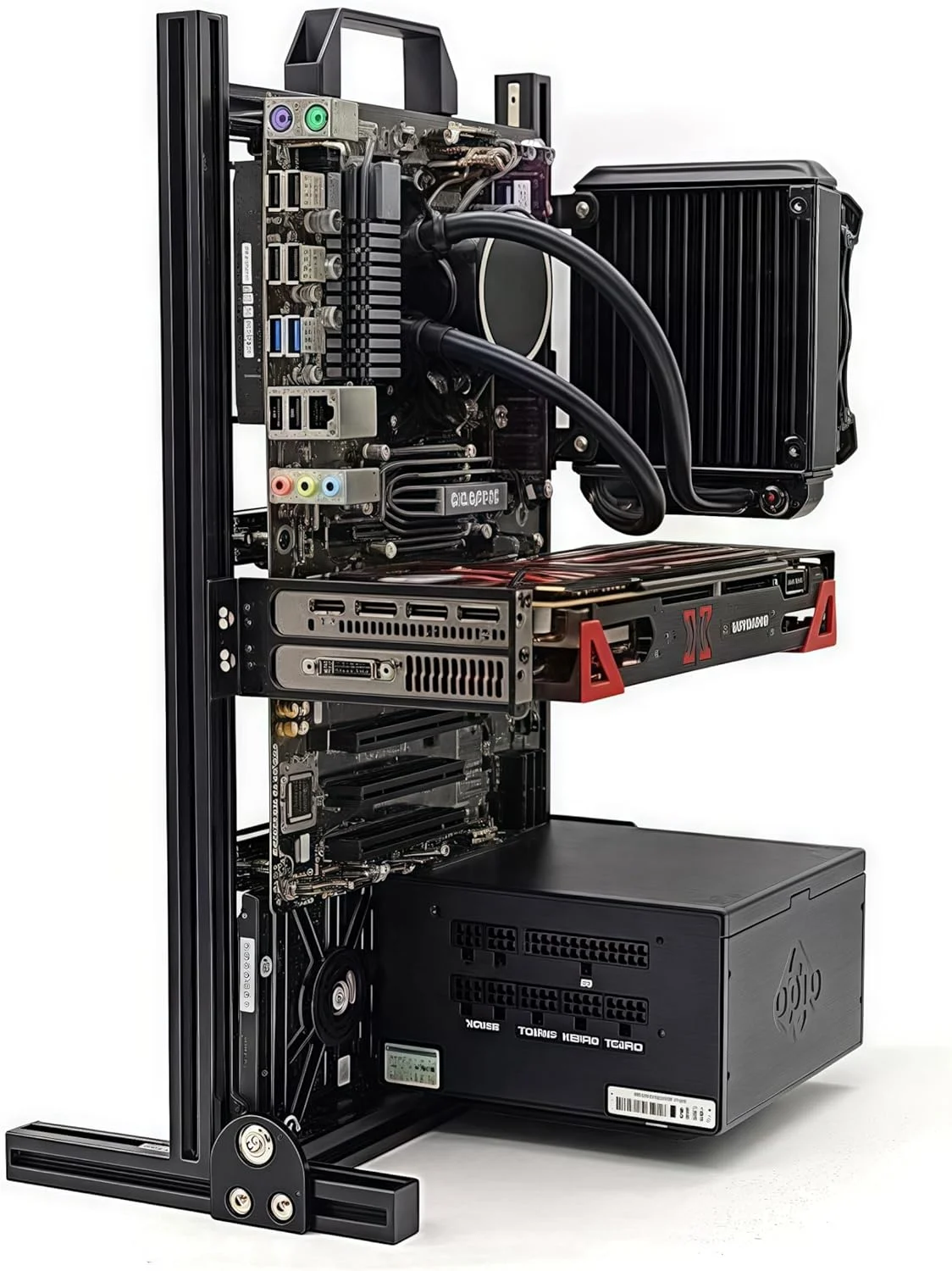 کیس ITX با طراحی باز، کیس کامپیوتر ITX، کیس PC ITX DIY، شاسی آلومینیومی باز سازگار با مادربردهای ITX و مادربردهای 17x17/17x19 و شاسی خنک کننده مایع