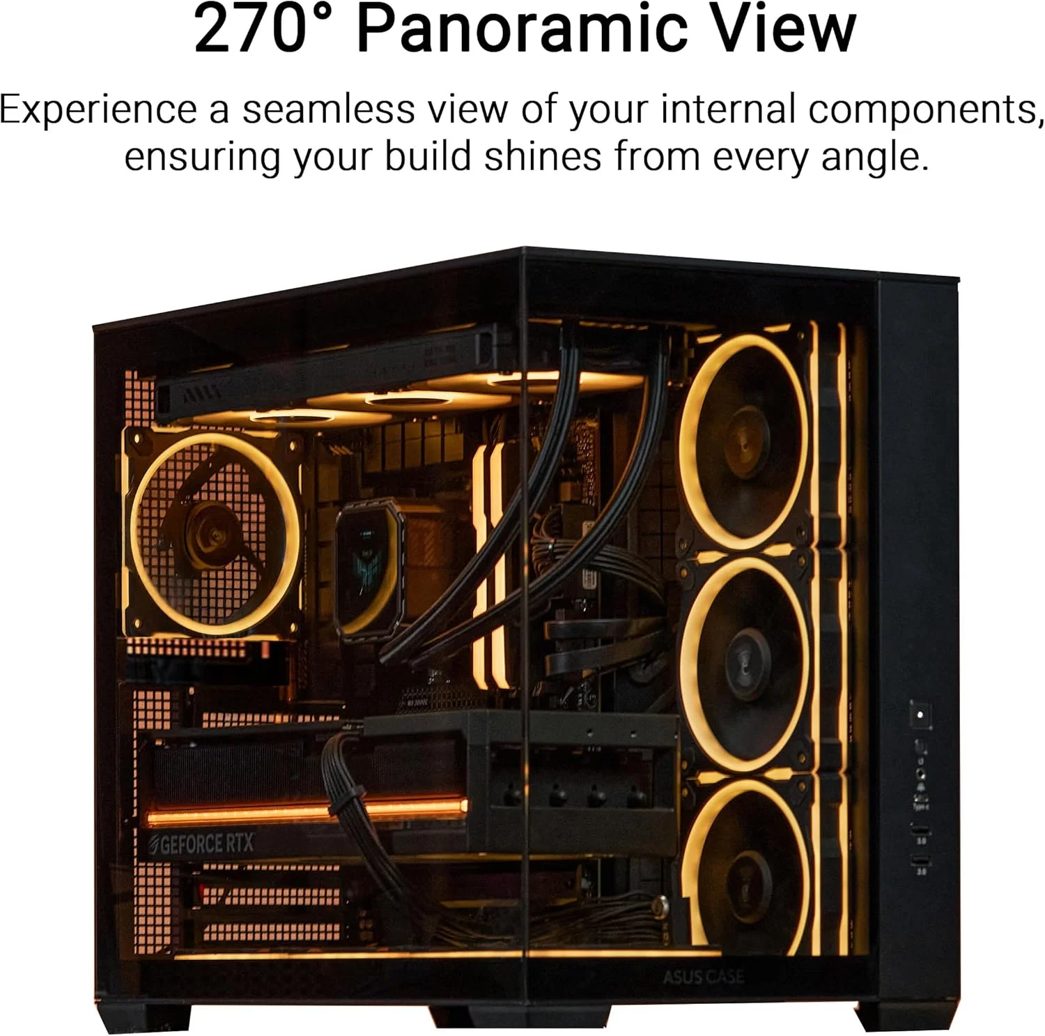 کیس مید تاور ATX ایسوس A32 PLUS TG ARGB مشکی – شیشه حرارت دیده، دارای 4 فن ARGB از پیش نصب شده، پشتیبانی از رادیاتور 360 میلی‌متری، USB 3.2 Gen 2 Type-C، کارت گرافیک 420 میلی‌متری – 90DC00S0-B19000