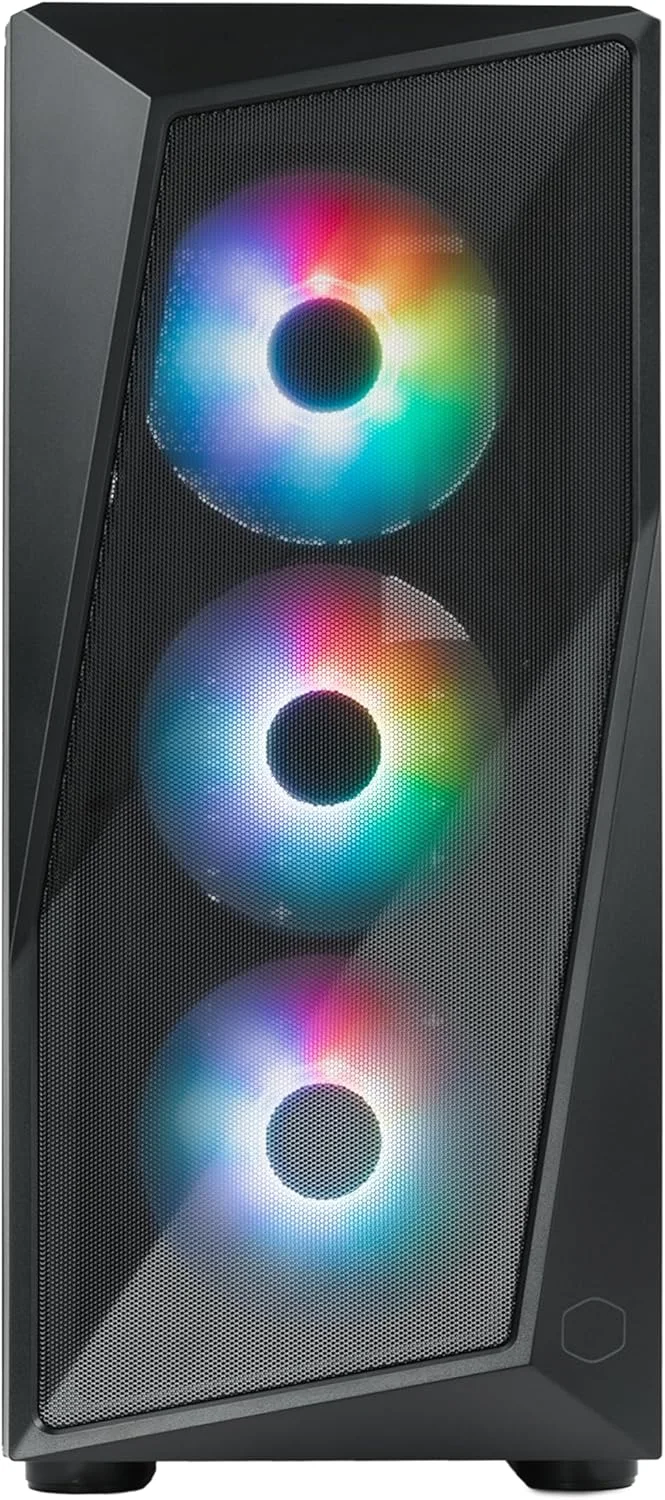 کیس کامپیوتر کولر مستر CMP 520 - شاسی ATX Mid-Tower با ورودی جلویی مشبک، 3 عدد فن ARGB 120 میلی‌متری، پنل جانبی شیشه‌ای حرارت دیده، پشتیبانی از خنک‌کننده و قطعات متنوع، پوشش منبع تغذیه با قابلیت تنفس