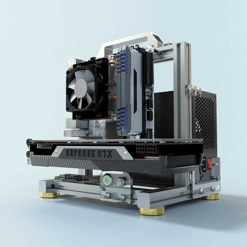 کیس کامپیوتر رومیزی باز با خنککنندگی عالی، جنس آلومینیوم، تست بنچ شامل پشتیبانی از Type-C برای مادربرد (ITX) کیس کامپیوتر رومیزی باز با خنککنندگی عالی، جنس آلومینیوم، تست بنچ شامل پشتیبانی از Type-C برای مادربرد (ITX)