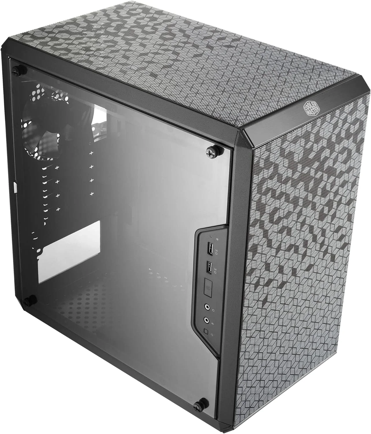 کیس کامپیوتر کولر مستر MasterBox Q300L Micro-ATX Tower با فیلتر گرد و غبار مغناطیسی، پنل جانبی اکریلیک شفاف، ورودی/خروجی قابل تنظیم و جریان هوای کاملاً تهویه شده، مشکی (MCB-Q300L-KANN-S00)