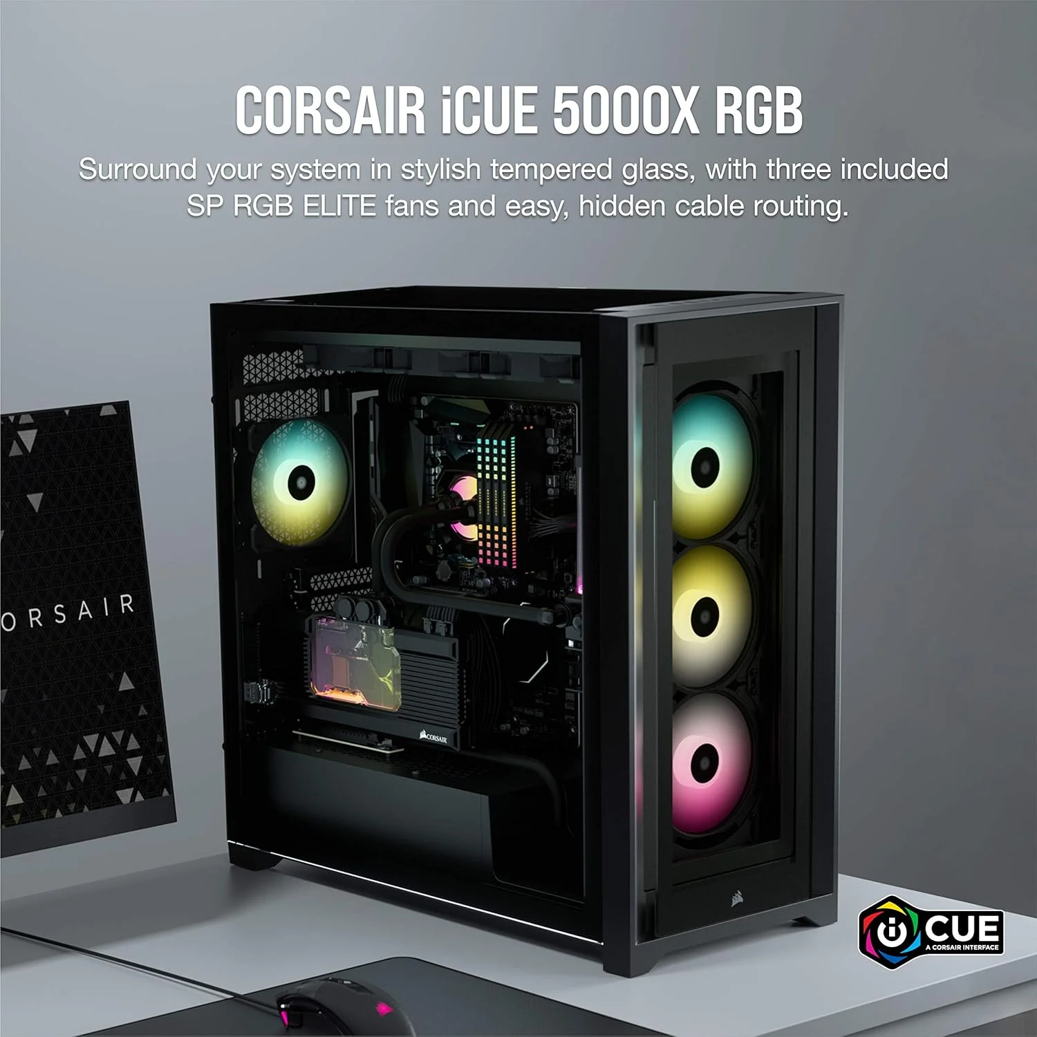 کیس هوشمند کامپیوتر میان برج ATX کرسیر Icue 5000X Cc-9011212-Ww با شیشه حرارت دیده RGB - مشکی