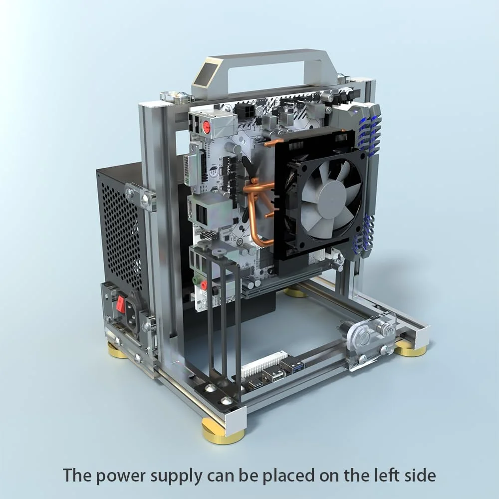 کیس کامپیوتر رومیزی باز با خنک‌کنندگی عالی، جنس آلومینیوم، تست بنچ شامل پشتیبانی از Type-C برای مادربرد (ITX)