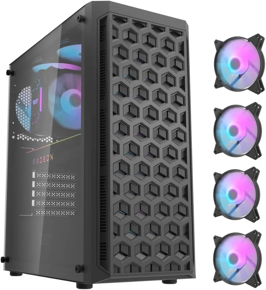 کیس کامپیوتر گیمینگ Darkflash DK350 شیشه حرارت دیده ATX, M-ATX, Mini ITX با 4 فن ARGB از پیش نصب شده، USB3.0، پنل جلویی با طرح شش ضلعی، دارای فیلتر گرد و غبار، کیس گیمینگ