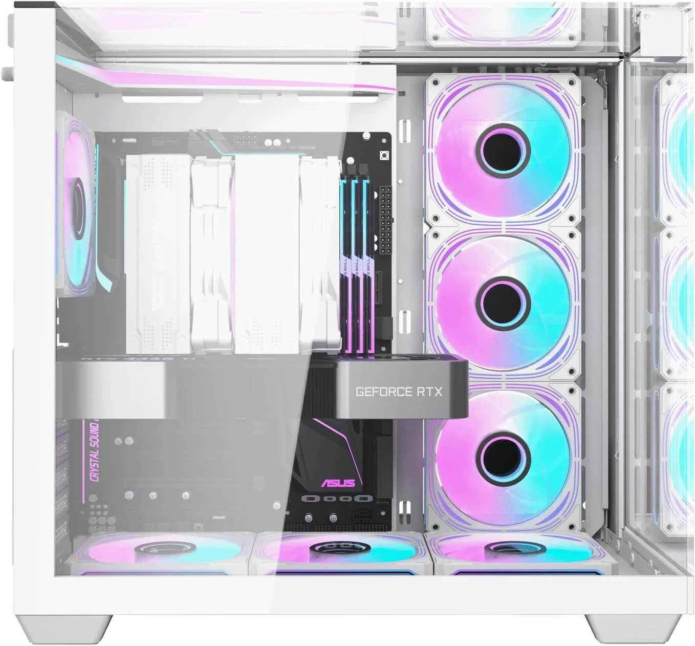 کیس کامپیوتر گیمینگ Darkflash TH285 ATX/M-ATX/MINI-ITX با سه طرف شیشه حرارت دیده، دارای 4 فن 120 ARGB از پیش نصب شده و نوار نور LED، پشتیبانی از رادیاتور 360 میلی متری، پورت USB 3.0، کیس کامپیوتر 3*SSD/2*HDD (سفید)