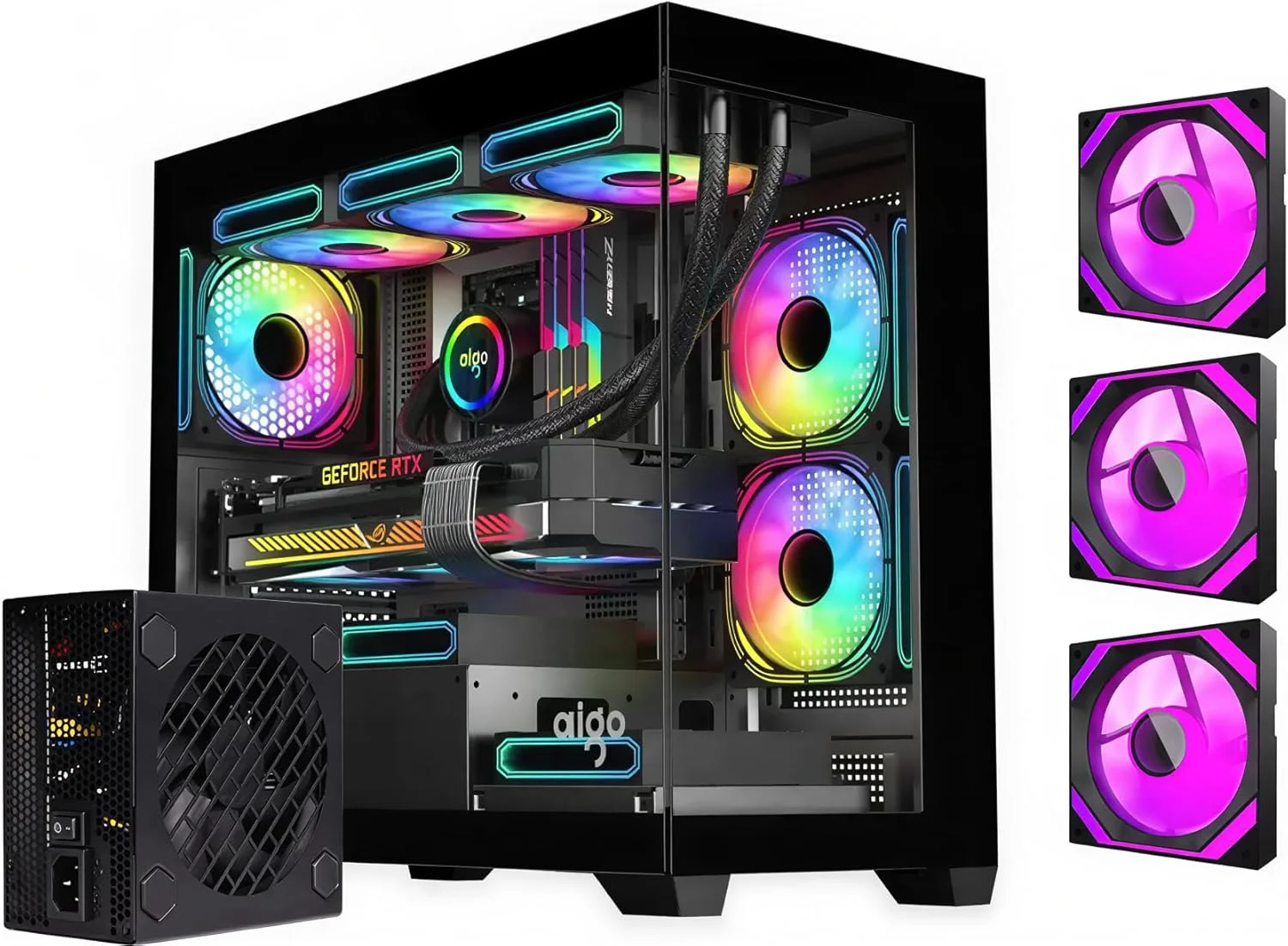 کیس کامپیوتر گیمینگ DarkFlash C218M M-ATX/ITX به همراه منبع تغذیه 650W 80+ Bronze و 3 فن ARGB، شیشه پانورامای 270 درجه، پشتیبانی از رادیاتور 360 میلی‌متری، فضای کارت گرافیک 425 میلی‌متری، کیس کامپیوتر USB3.0 (مشکی)