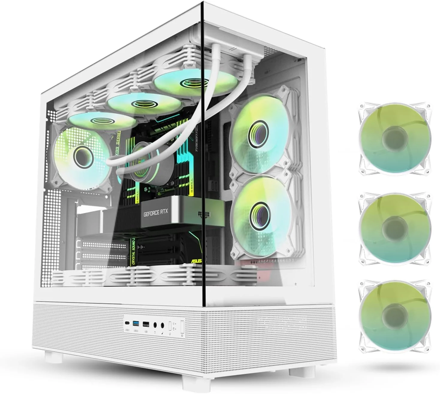 کیس کامپیوتر گیمینگ Darkflash DPX90 ATX/M-ATX/M-ITX با 3 فن ARGB، طراحی پانورامای 270 درجه بدون ستون، پنل های شیشه ای حرارت دیده، پشتیبانی از رادیاتورهای 360 میلی متری، دارای پورت USB Type-C (سفید)