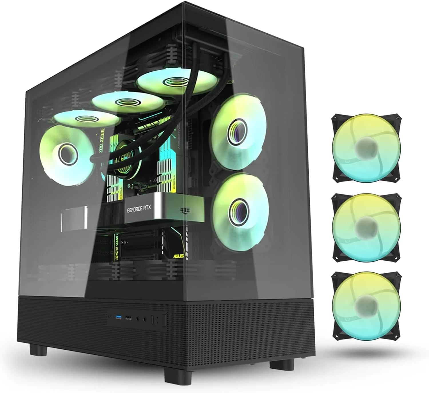 کیس کامپیوتر گیمینگ Darkflash DPX90 ATX/M-ATX/M-ITX با 3 فن ARGB، طراحی پانورامای 270 درجه بدون ستون، پنل های شیشه ای حرارت دیده، پشتیبانی از رادیاتورهای 360 میلی متری، دارای پورت USB Type-C (مشکی)