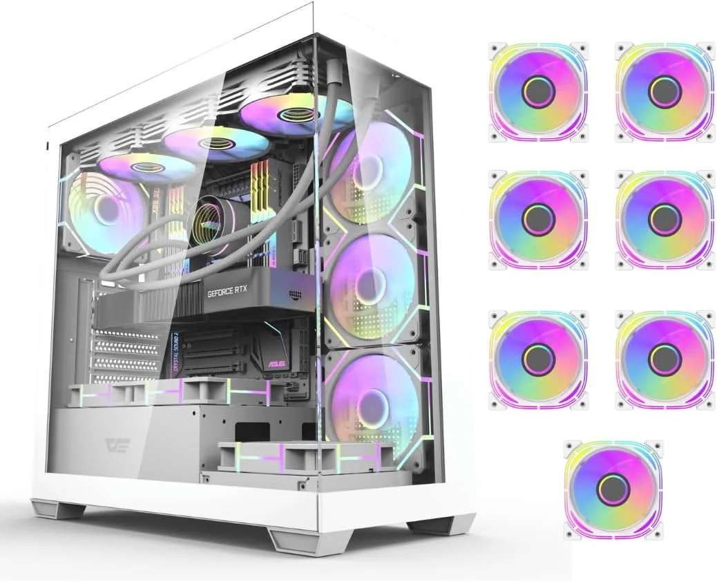 کیس کامپیوتر گیمینگ darkFlash DS900 ATX M-ATX ITX با 7 فن ARGB از پیش نصب شده، پنل های شیشه ای حرارت دیده، پورت Type-C، بدنه کامپیوتر 0.5 SPCC