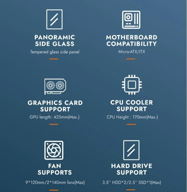 کیس کامپیوتر گیمینگ DarkFlash C218M M-ATX/ITX به همراه منبع تغذیه 650W 80+ Bronze و 3 فن ARGB، شیشه پانورامای 270 درجه، پشتیبانی از رادیاتور 360 میلی‌متری، فضای کارت گرافیک 425 میلی‌متری، کیس کامپیوتر USB3.0 (مشکی)