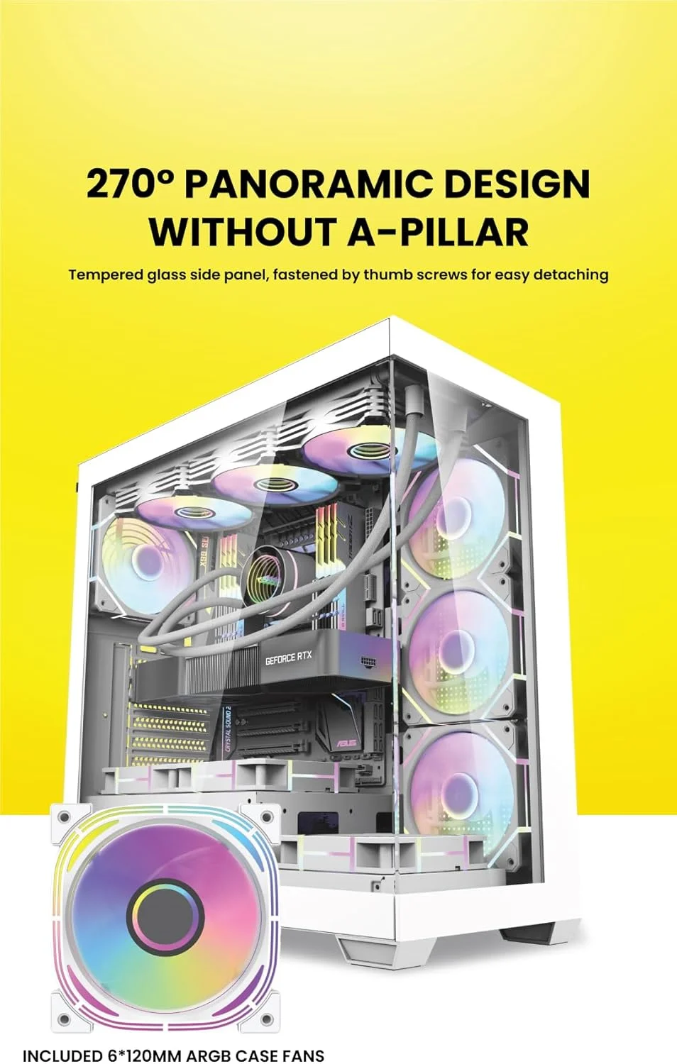 کیس کامپیوتر گیمینگ darkFlash DS900 ATX M-ATX ITX با 7 فن ARGB از پیش نصب شده، پنل های شیشه ای حرارت دیده، پورت Type-C، بدنه کامپیوتر 0.5 SPCC