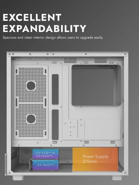 کیس کامپیوتر گیمینگ Darkflash DPX90 ATX/M-ATX/M-ITX با 3 فن ARGB، طراحی پانورامای 270 درجه بدون ستون، پنل های شیشه ای حرارت دیده، پشتیبانی از رادیاتورهای 360 میلی متری، دارای پورت USB Type-C (سفید)