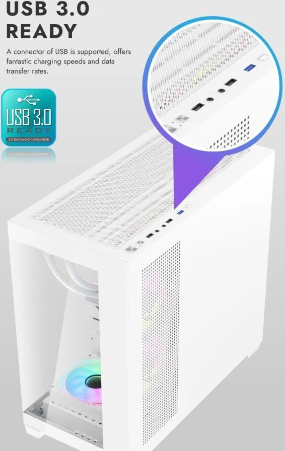 کیس کامپیوتر گیمینگ DarkFlash C218M M-ATX/ITX به همراه منبع تغذیه 650W 80+ Bronze و 3 فن ARGB، شیشه پانورامای 270 درجه، پشتیبانی از رادیاتور 360 میلی‌متری، فضای کارت گرافیک 425 میلی‌متری، کیس کامپیوتر USB3.0 (مشکی)