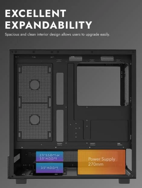 کیس کامپیوتر گیمینگ Darkflash DPX90 ATX/M-ATX/M-ITX با 3 فن ARGB، طراحی پانورامای 270 درجه بدون ستون، پنل های شیشه ای حرارت دیده، پشتیبانی از رادیاتورهای 360 میلی متری، دارای پورت USB Type-C (مشکی)