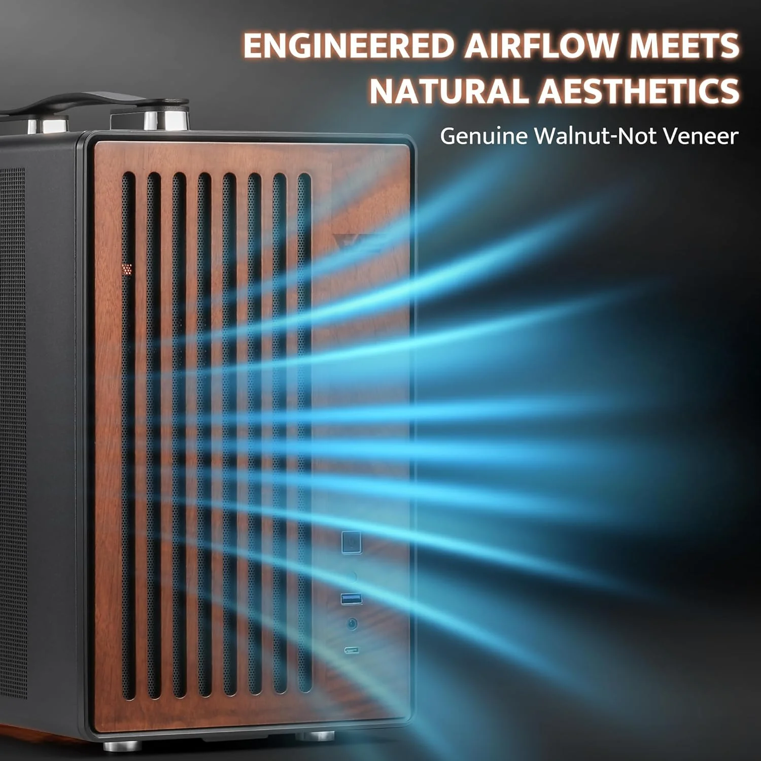 کیس کامپیوتر Micro-ATX قابل حمل دارک فلش با دستگیره، 1 فن ARGB PWM، با چوب گردو، Type-C، پشتیبانی از 240 AIO، کولر H165mm، دسکتاپ جمع و جور ساده (WD200، مشکی)