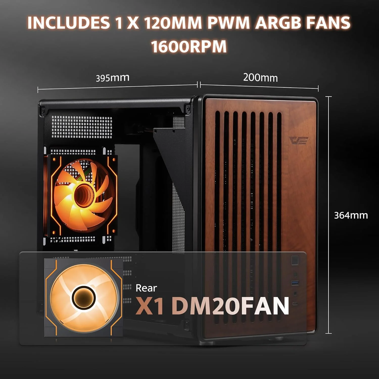 کیس کامپیوتر Micro-ATX قابل حمل دارک فلش با دستگیره، 1 فن ARGB PWM، با چوب گردو، Type-C، پشتیبانی از 240 AIO، کولر H165mm، دسکتاپ جمع و جور ساده (WD200، مشکی)