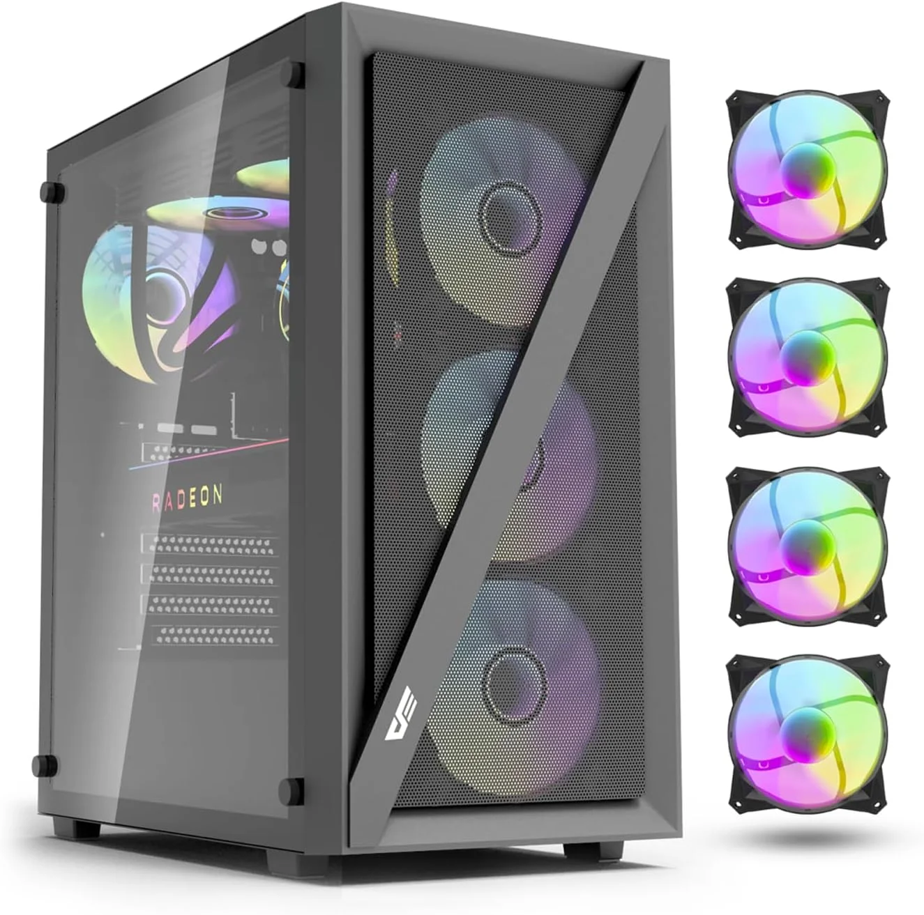 کیس کامپیوتر گیمینگ DarkFlash DK260 Air شیشه حرارت دیده ATX/M-ATX/ITX با 4 فن 120 میلی‌متری ARGB، پشتیبانی از رادیاتور 360 میلی‌متری، پشتیبانی از 8 فن 120 میلی‌متری، 3 اسلات SSD، 7 اسلات PCI-E