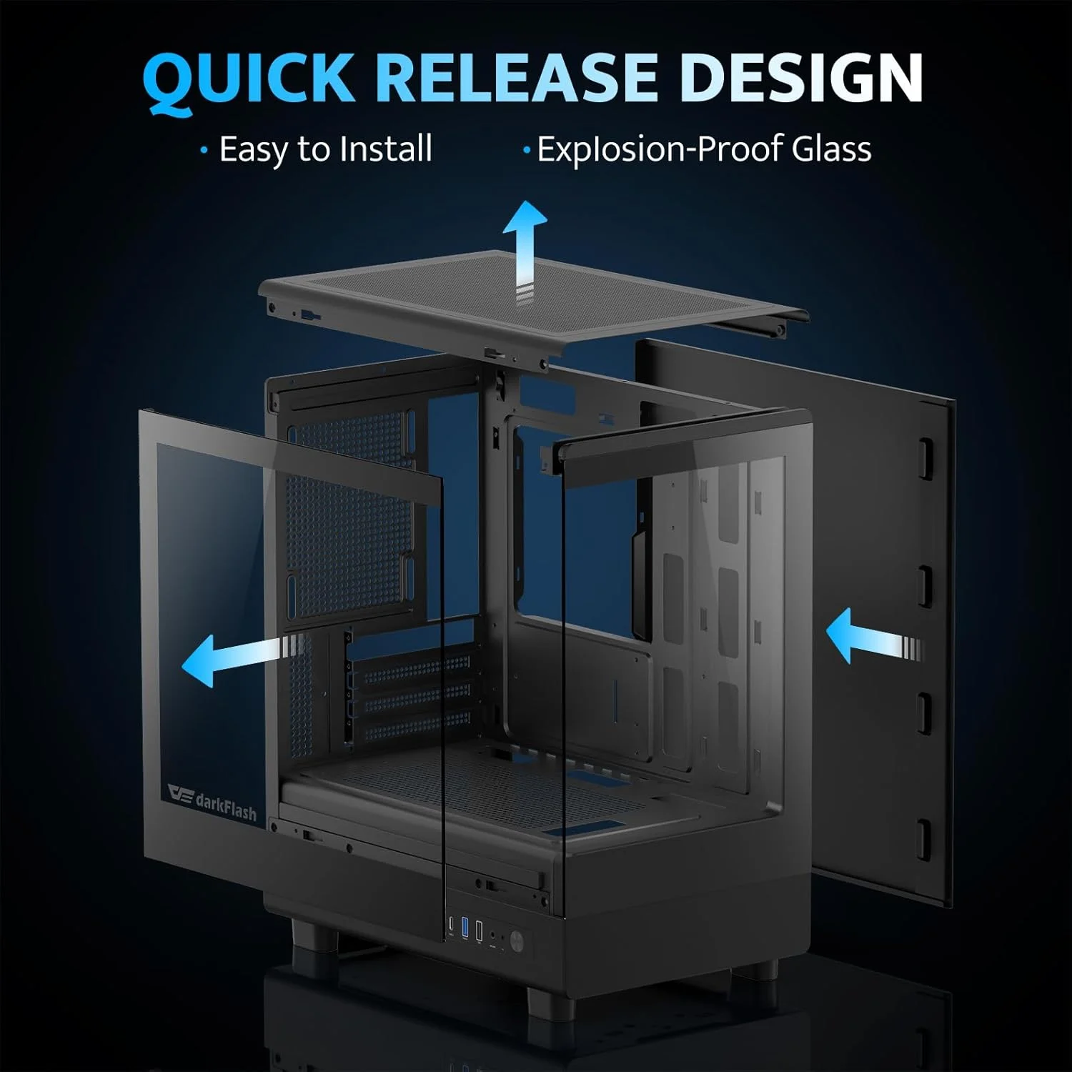 کیس کامپیوتر Micro ATX دارک فلش، دارای 3 فن PWM ARGB از پیش نصب شده، کیس گیمینگ MATX با شیشه حرارت دیده دوگانه با نمای کامل، دارای پورت Type C، پشتیبانی از AIO تا 240 میلی متر (DB330M) (مشکی) کیس کامپیوتر Micro ATX دارک فلش، دارای 3 فن PWM ARGB از پیش نصب شده، کیس گیمینگ MATX با شیشه حرارت دیده دوگانه با نمای کامل، دارای پورت Type C، پشتیبانی از AIO تا 240 میلی متر (DB330M) (مشکی)