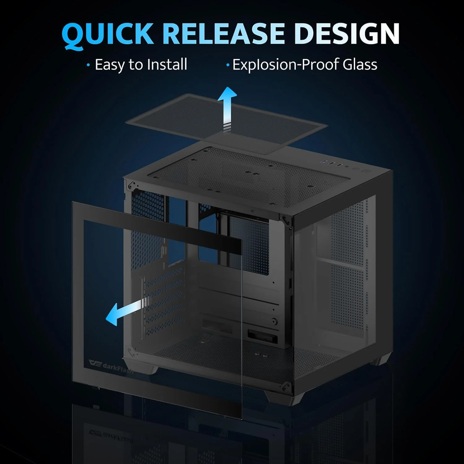 کیس کامپیوتر ITX دارک فلش، دارای ۳ فن PWM ARGB از پیش نصب شده، کیس ITX شیشه ای دو جداره با نمای کامل، سایز مینی، پشتیبانی از AIO ۲۴۰ میلی متری (C275P) (مشکی)