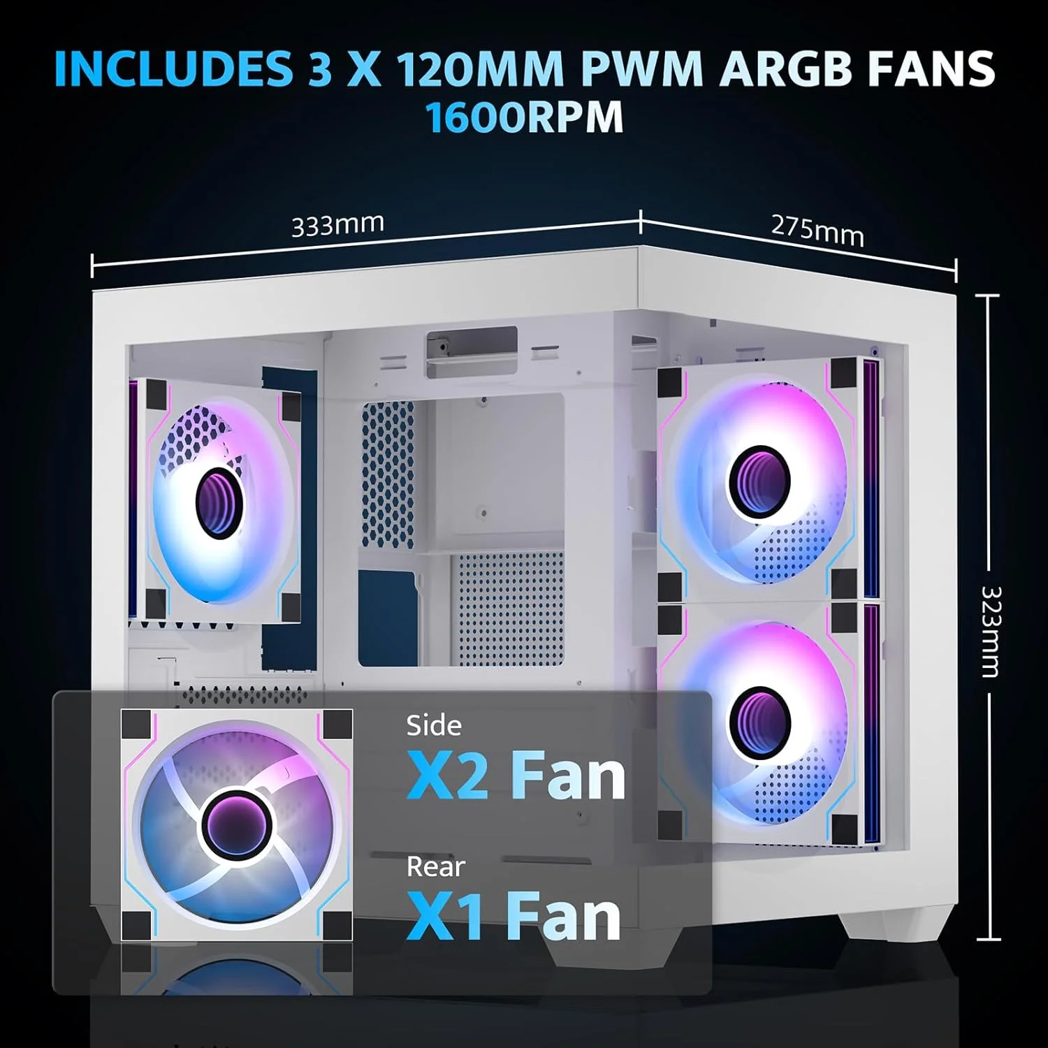 کیس کامپیوتر ITX دارک فلش، دارای 3 فن PWM ARGB از پیش نصب شده، کیس ITX شیشه ای دو طرفه با نمای کامل، سایز مینی، پشتیبانی از AIO 240mm (C275P) (سفید) کیس کامپیوتر ITX دارک فلش، دارای 3 فن PWM ARGB از پیش نصب شده، کیس ITX شیشه ای دو طرفه با نمای کامل، سایز مینی، پشتیبانی از AIO 240mm (C275P) (سفید)