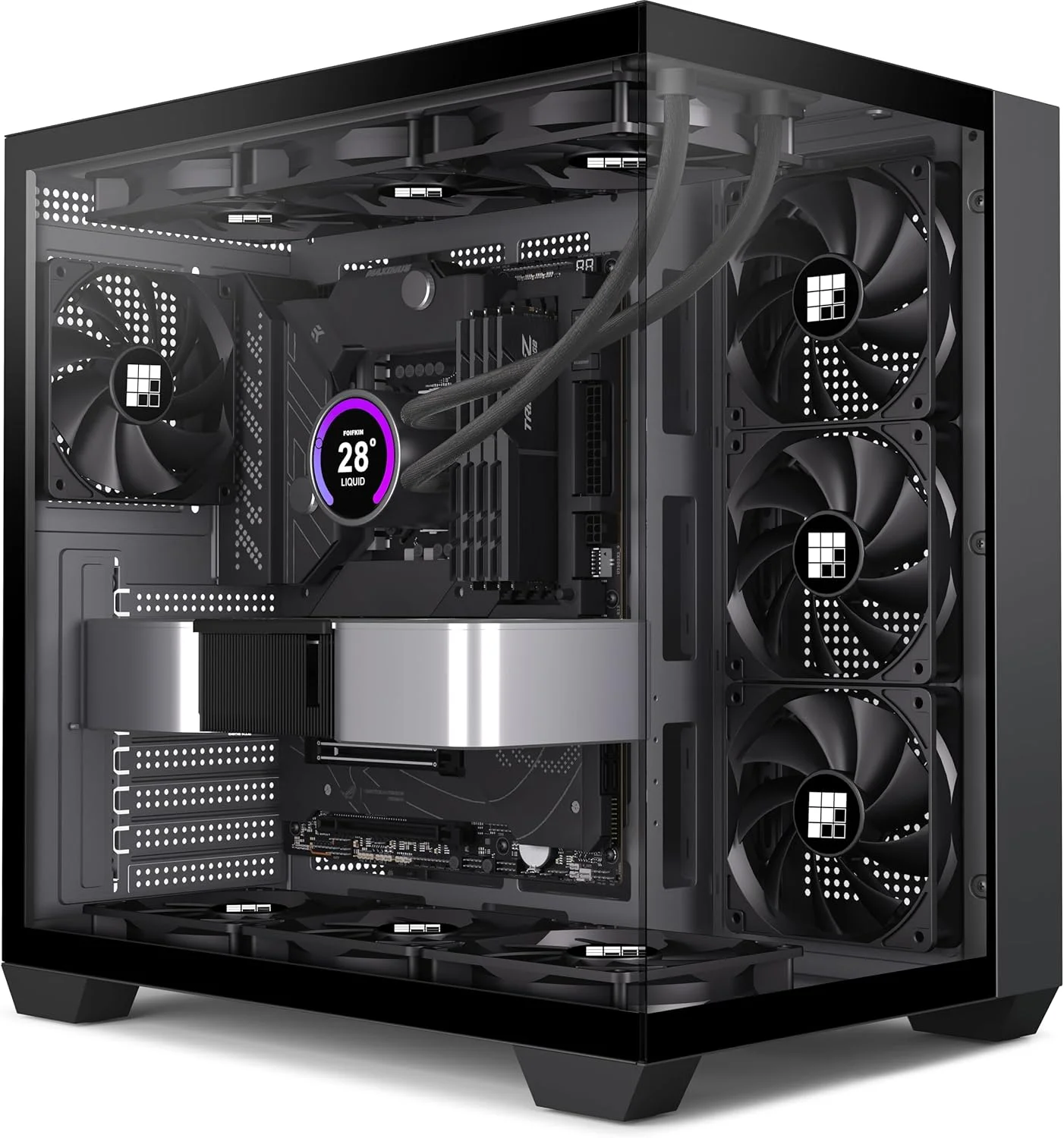 کیس کامپیوتر FOIFKIN - دارای 3 فن PWM از پیش نصب شده بدون RGB، کیس ATX Mid-Tower گیمینگ، شیشه پانورامیک 270 درجه با Type-C، مدل F300 مشکی