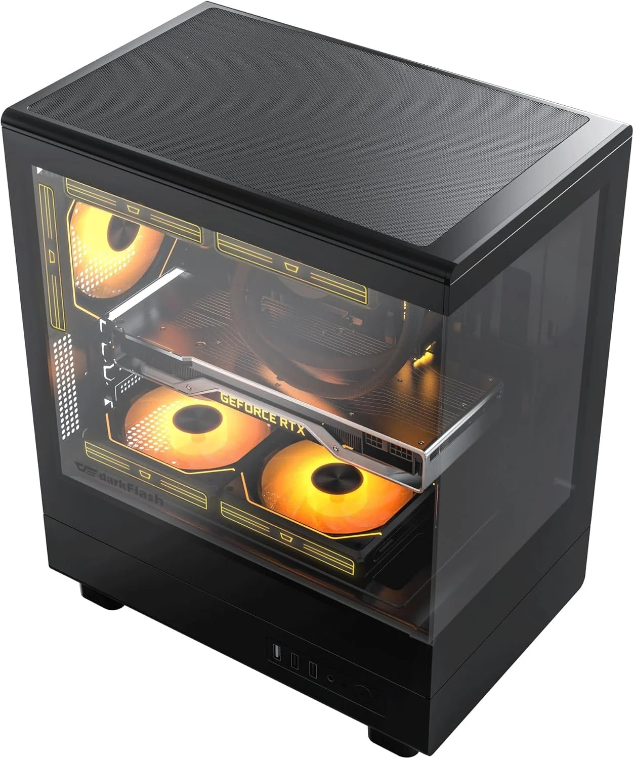 کیس کامپیوتر گیمینگ Darkflash DB330M شیشه حرارت دیده M-ATX/ITX با فن های ARGB از پیش نصب شده 3 * 120 میلی متری، طراحی پانورامای 270 درجه، پشتیبانی از رادیاتور تا 240 میلی متر، USB 3.0، 2 * اسلات SSD (مشکی)