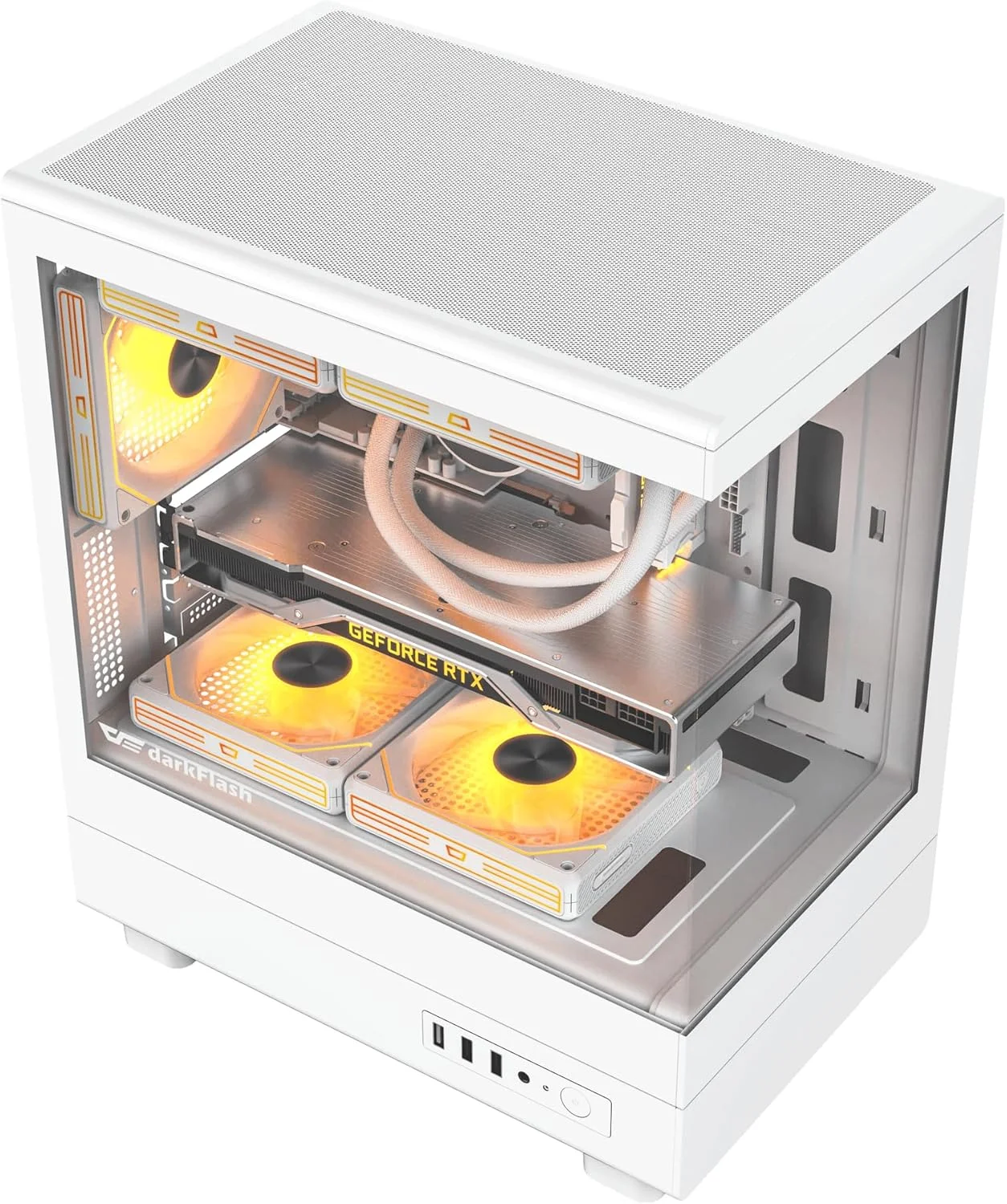 کیس کامپیوتر گیمینگ Darkflash DB330M شیشه حرارت دیده M-ATX/ITX با فن های ARGB از پیش نصب شده 3 * 120 میلی متری، طراحی پانورامای 270 درجه، پشتیبانی از رادیاتور تا 240 میلی متر، USB 3.0، 2 * اسلات SSD (سفید)