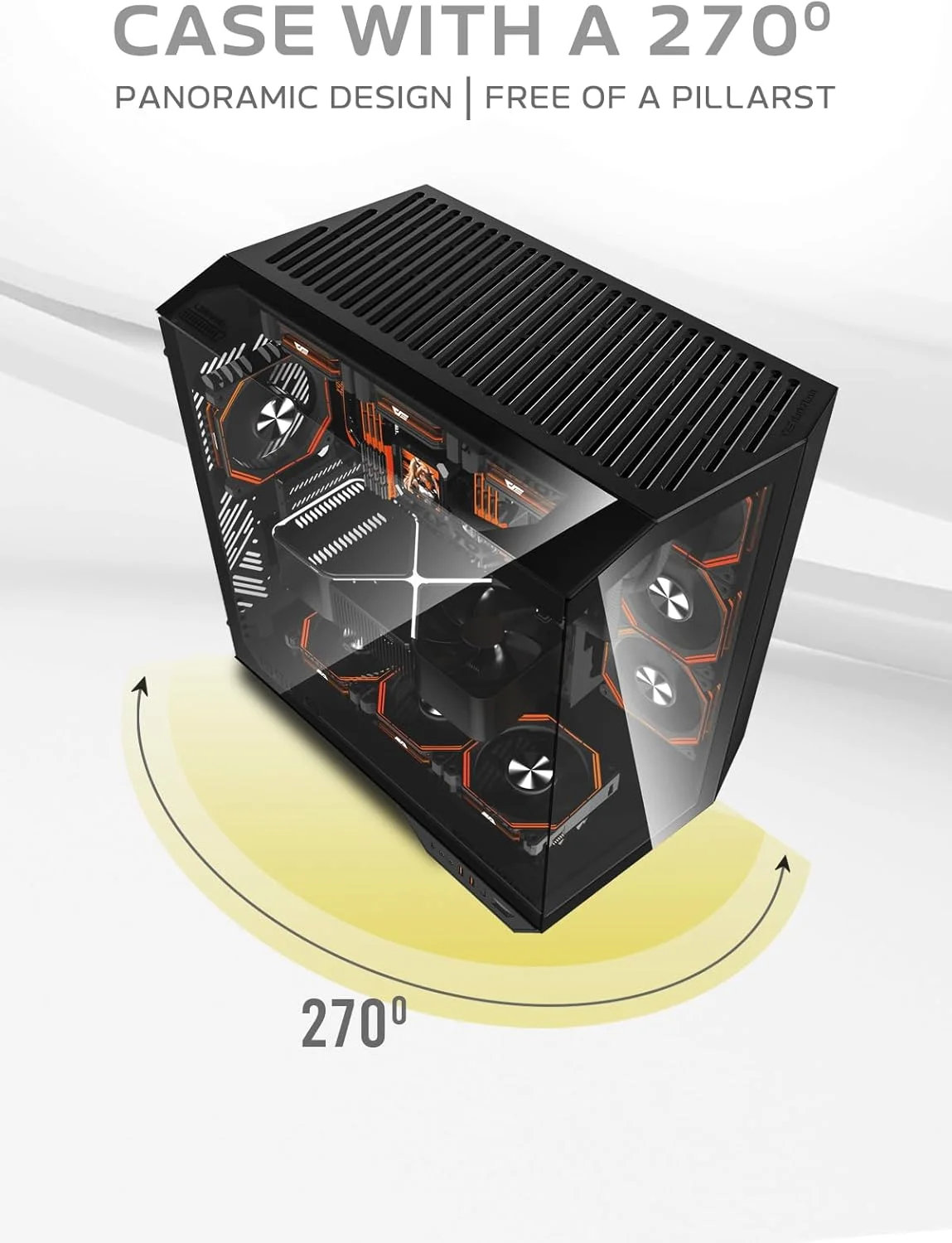 کیس کامپیوتر گیمینگ Darkflash DY470 ATX/MATX/ITX با سه پنل شیشه ای، به همراه 4 فن 120 میلی متری ARGB و نگهدارنده کارت گرافیک، طراحی سه شیشه ای، پشتیبانی از رادیاتورهای 360 میلی متری، USB Type-C، سازگار با 10 فن 120 میلی متری (مشکی)