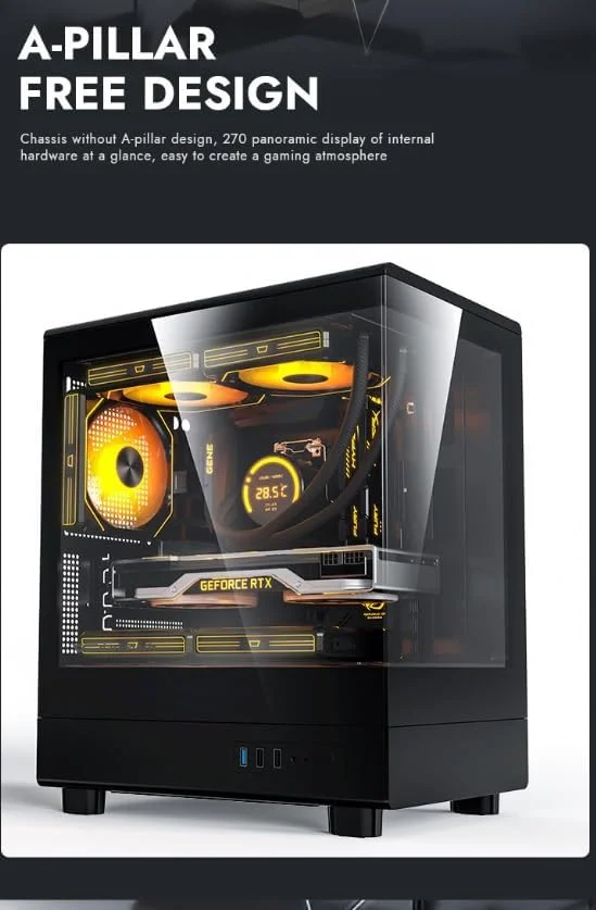 کیس کامپیوتر گیمینگ Darkflash DB330M شیشه حرارت دیده M-ATX/ITX با فن های ARGB از پیش نصب شده 3 * 120 میلی متری، طراحی پانورامای 270 درجه، پشتیبانی از رادیاتور تا 240 میلی متر، USB 3.0، 2 * اسلات SSD (مشکی)