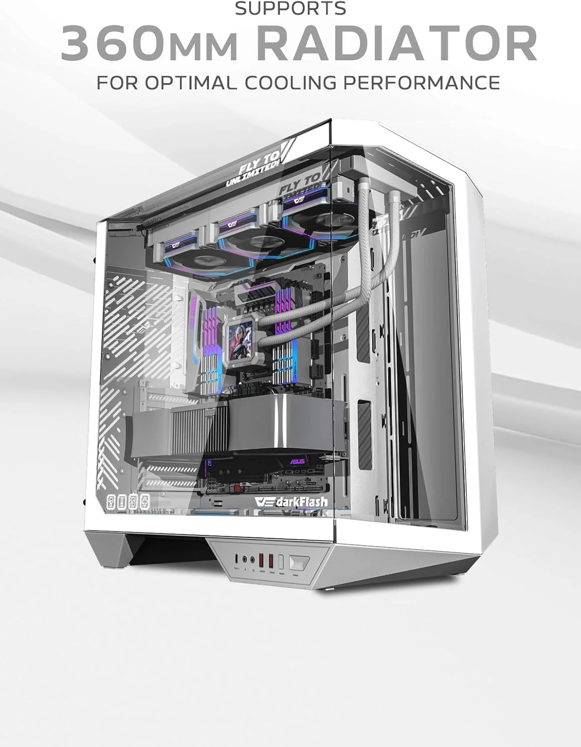 کیس کامپیوتر گیمینگ Darkflash DY470 ATX/MATX/ITX با سه پنل شیشه ای، 4 فن 120 میلی متری ARGB و نگهدارنده کارت گرافیک، طراحی سه شیشه ای، پشتیبانی از رادیاتورهای 360 میلی متری، USB Type-C، سازگار با 10 فن 120 میلی متری (سفید) کیس کامپیوتر گیمینگ Darkflash DY470 ATX/MATX/ITX با سه پنل شیشه ای، 4 فن 120 میلی متری ARGB و نگهدارنده کارت گرافیک، طراحی سه شیشه ای، پشتیبانی از رادیاتورهای 360 میلی متری، USB Type-C، سازگار با 10 فن 120 میلی متری (سفید)
