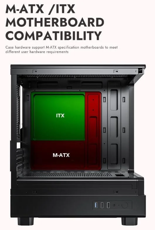 کیس کامپیوتر گیمینگ Darkflash DB330M شیشه حرارت دیده M-ATX/ITX با فن های ARGB از پیش نصب شده 3 * 120 میلی متری، طراحی پانورامای 270 درجه، پشتیبانی از رادیاتور تا 240 میلی متر، USB 3.0، 2 * اسلات SSD (مشکی)