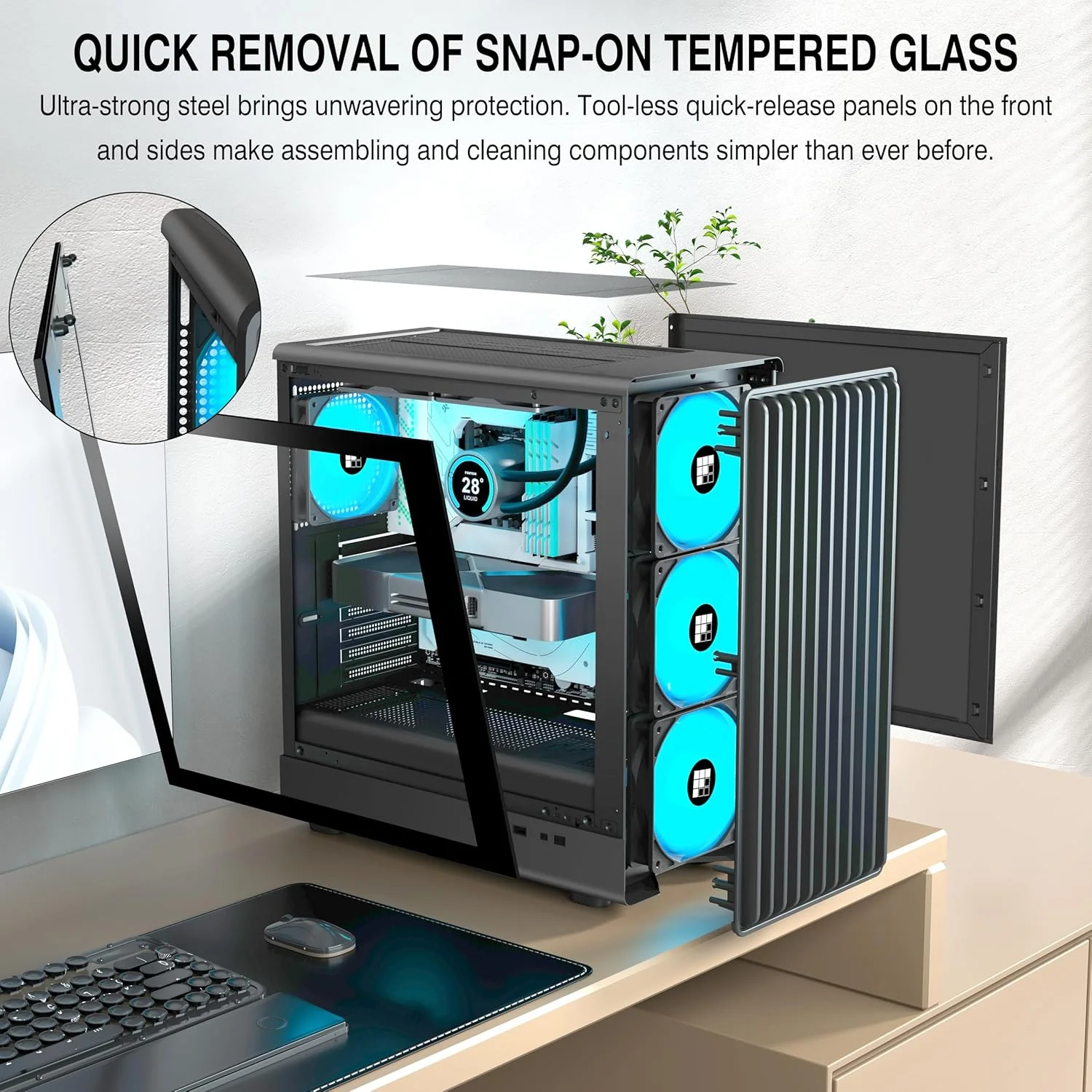 کیس کامپیوتر FOIFKIN K6 - دارای 6 فن PWM ARGB از پیش نصب شده (3 عدد 120 میلی متری، 3 عدد 140 میلی متری)، کیس کامپیوتر گیمینگ ATX Mid-Tower، با Type-C، FOIFKIN (مشکی، K6)