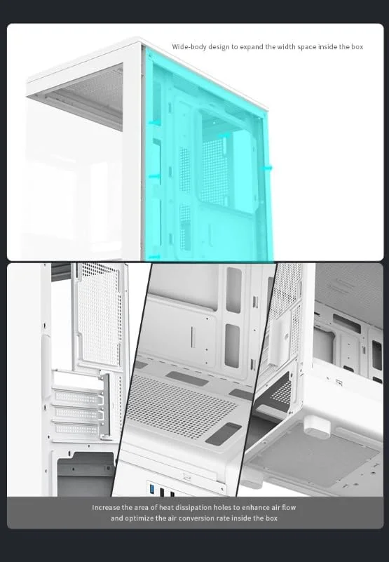 کیس کامپیوتر گیمینگ Darkflash DB330M شیشه حرارت دیده M-ATX/ITX با فن های ARGB از پیش نصب شده 3 * 120 میلی متری، طراحی پانورامای 270 درجه، پشتیبانی از رادیاتور تا 240 میلی متر، USB 3.0، 2 * اسلات SSD (سفید)