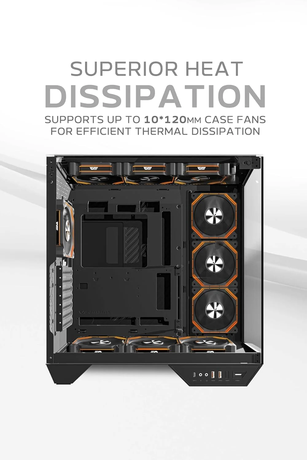 کیس کامپیوتر گیمینگ Darkflash DY470 ATX/MATX/ITX با سه پنل شیشه ای، به همراه 4 فن 120 میلی متری ARGB و نگهدارنده کارت گرافیک، طراحی سه شیشه ای، پشتیبانی از رادیاتورهای 360 میلی متری، USB Type-C، سازگار با 10 فن 120 میلی متری (مشکی)