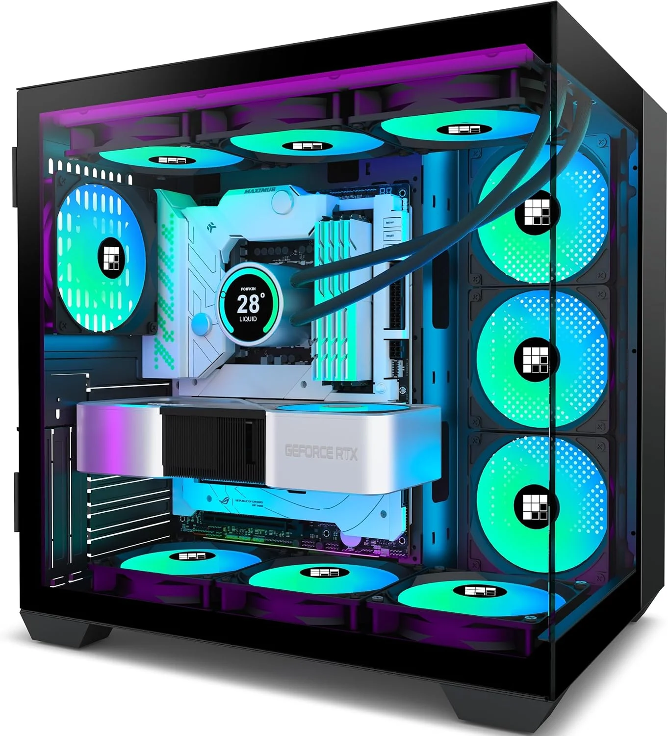 کیس کامپیوتر FOIFKIN - دارای 6 فن PWM ARGB از پیش نصب شده، کیس ATX Mid-Tower گیمینگ، با Type-C، مدل X600 مشکی