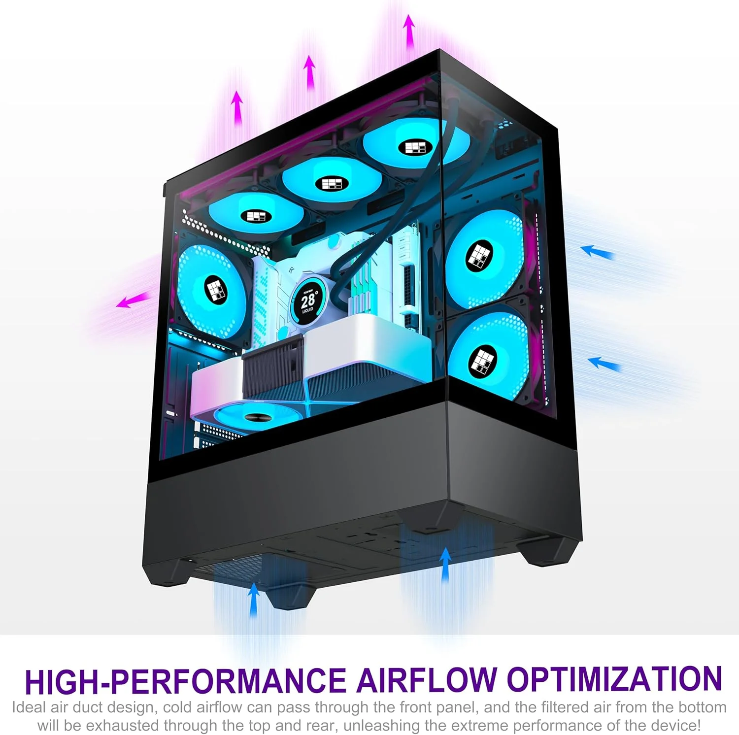 کیس کامپیوتر FOIFKIN - دارای 5 فن PWM ARGB از پیش نصب شده، کیس گیمینگ ATX Mid-Tower، مدل F1 مشکی