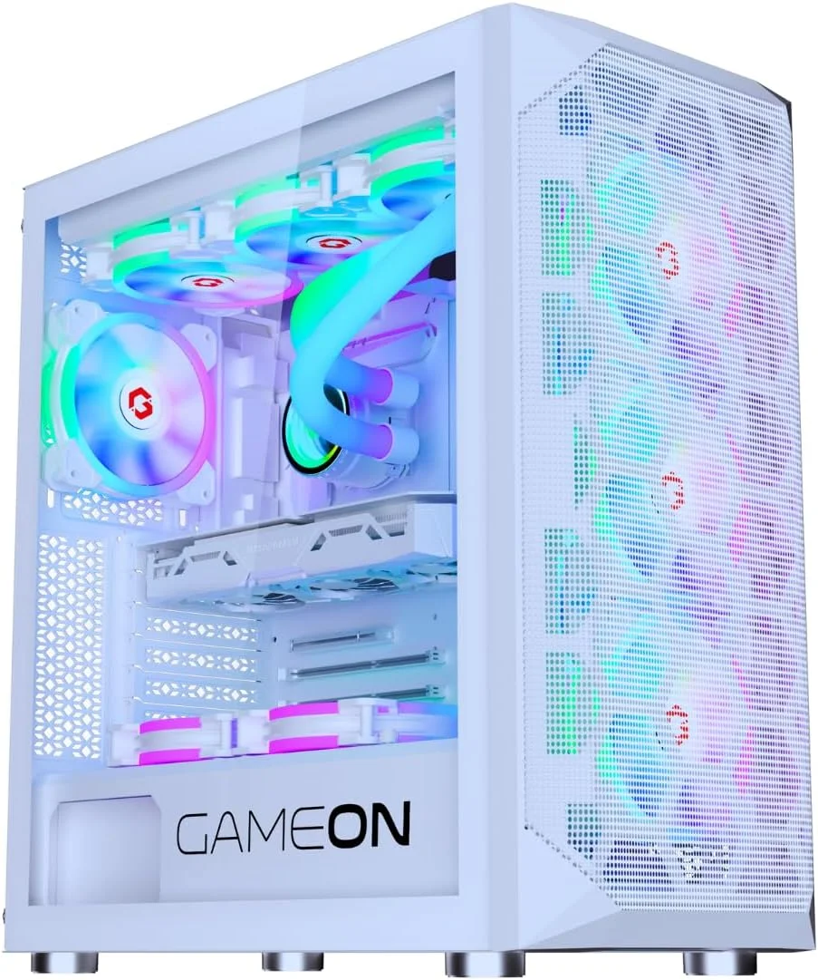 کیس گیمینگ مید تاور GAMEON Emperor Arctic I Series، نورپردازی 120mm ARGB+PWM، شیشه حرارت دیده، فن های خنک کننده RGB از پیش نصب شده، فیلترهای گرد و غبار، سازگاری گسترده با مادربرد، سفید