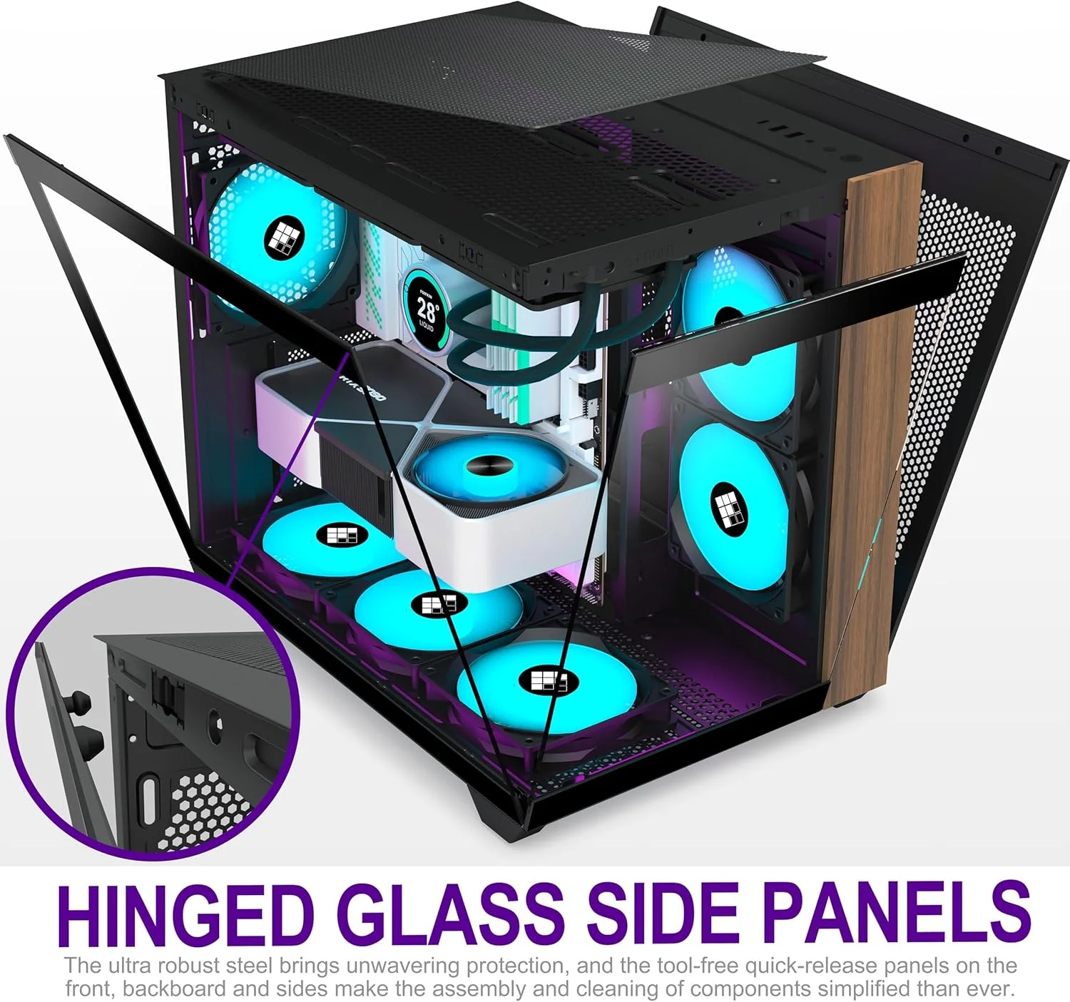 کیس کامپیوتر FOIFKIN M3 - پنل جلویی چوبی گردو، دارای 3 فن PWM ARGB از پیش نصب شده، کیس کامپیوتر گیمینگ ATX Mid-Tower، شیشه پانورامای 270 درجه با Type-C (مشکی، M3) کیس کامپیوتر FOIFKIN M3 - پنل جلویی چوبی گردو، دارای 3 فن PWM ARGB از پیش نصب شده، کیس کامپیوتر گیمینگ ATX Mid-Tower، شیشه پانورامای 270 درجه با Type-C (مشکی، M3)