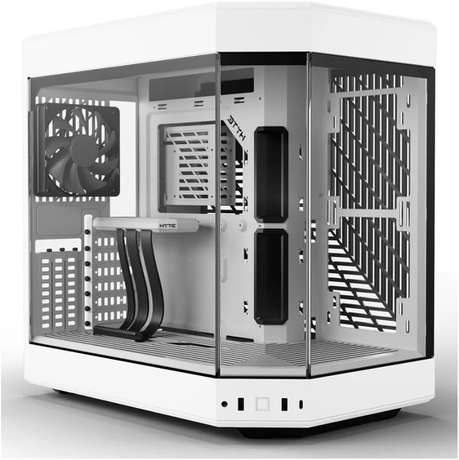 کیس کامپیوتر گیمینگ HYTE Y60 با طراحی مدرن و محفظه دوگانه، شیشه حرارت دیده پانوراما، Mid-Tower ATX، شامل کابل افزایش دهنده PCIE 4.0، سفید برفی (CS-HYTE-Y60-WW)