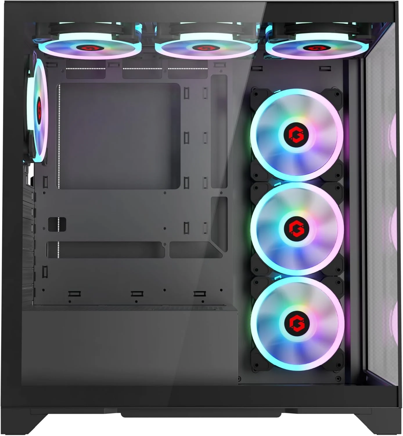 کیس کامپیوتر گیمینگ مید تاور GAMEON Emperor Midnight IV Series، نورپردازی 120mm ARGB+PWM، شیشه حرارت دیده، فن های خنک کننده RGB از پیش نصب شده، فیلترهای گرد و غبار، سازگاری گسترده با مادربرد، مشکی